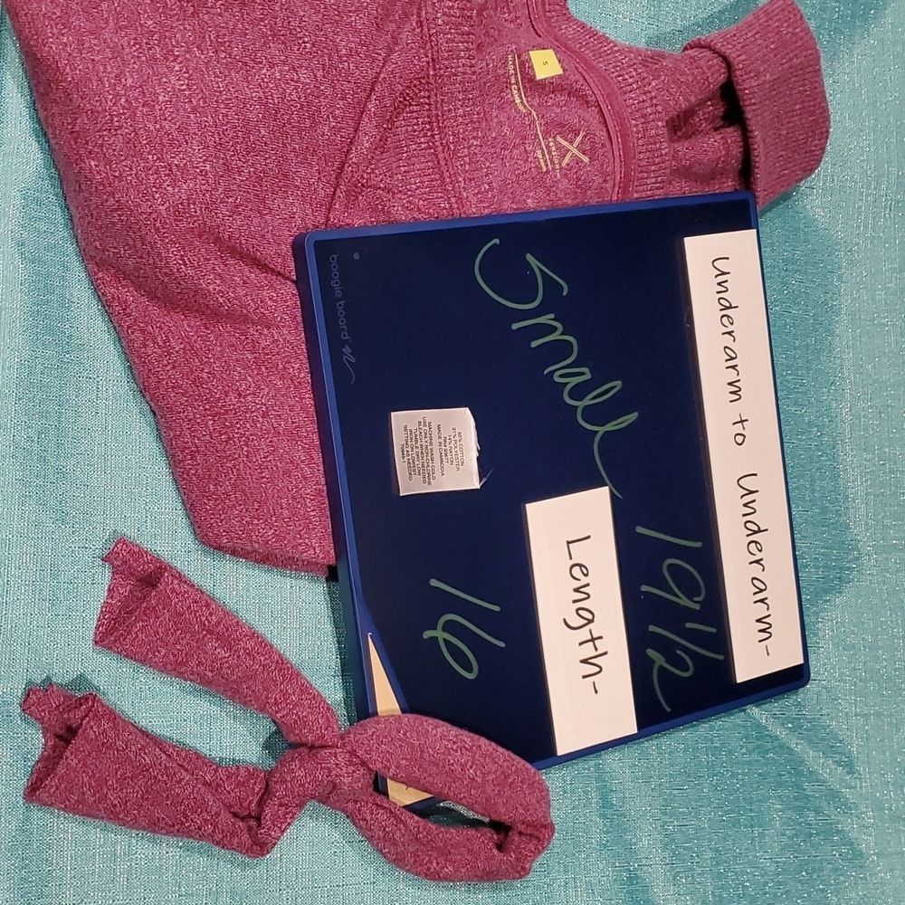 Xersion 🎉HP🎉Slouchy Light Plum Custom Cropped LS Blouse & Hair Tie, Sz Small, - Picture 4 of 5